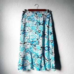 Y2k Blue Black Floral Fairy Grunge Indie Boho Cottagecore Mesh Midi Skirt M